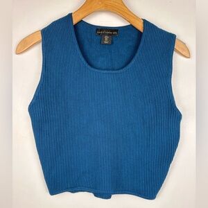 House of Harlow 1960 Blue Ribbed Knit Tank Top Scoop Neck Stretch Rayon Nylon L